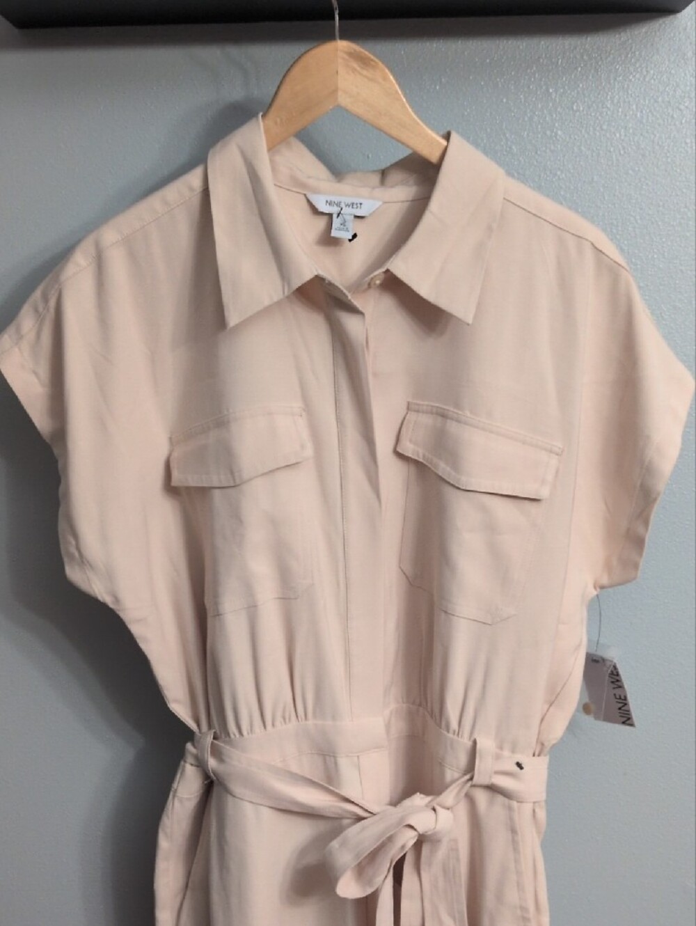 Nine West Soft Blush/Beige Button-Up One Piece Dressy Jumpsuit - Picture 3 of 11